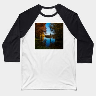 Photography color lake and sky, autumn fallen leaves Baseball T-Shirt